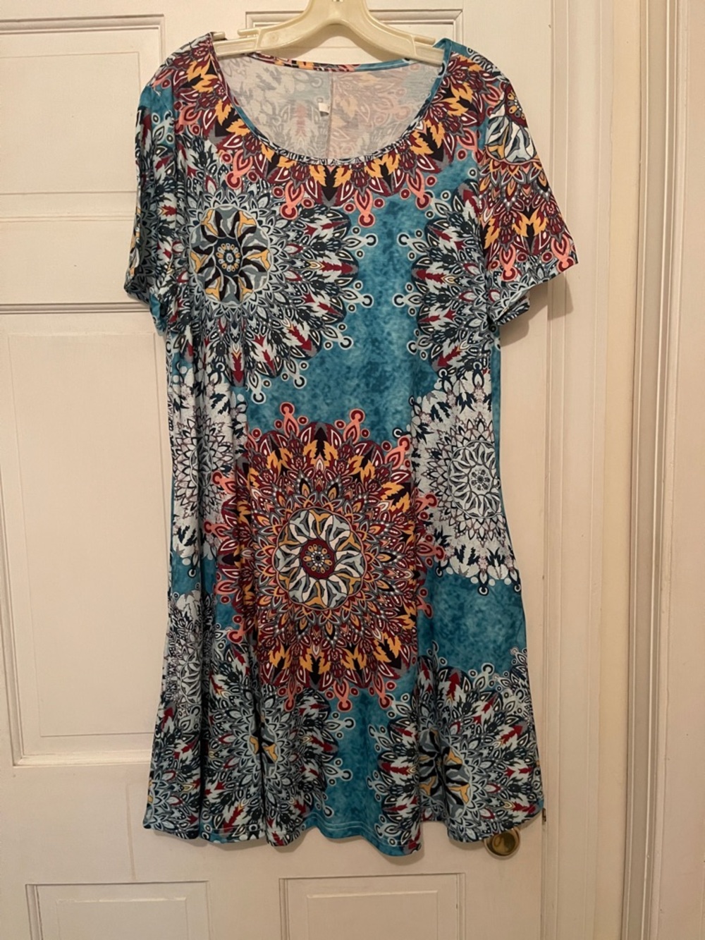 Boho Medallion Print Swing Dress | Teal Multi | Flowy A-Line Casual Summer Dress